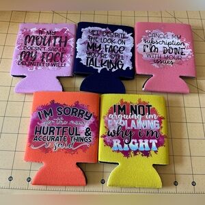 Set of 5 Hand Pressed Drink Coozies, BN!